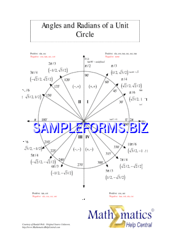 Angles And Radians of A Unit Circle pdf free